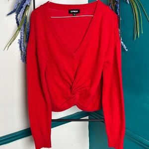Express Red V-Neck Twist-Front Sweater